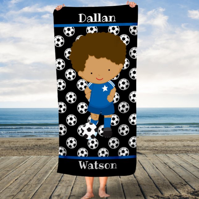 Custom Blue Soccer Boys KinderPersonalisieren Sie  Badehandtuch (Von Creator hochgeladen)