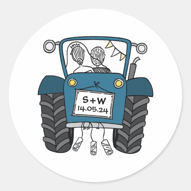 Custom Blue Traktor Country Stall Rustikale Hochze Runder Aufkleber (Vorderseite)