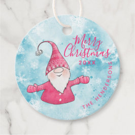 Custom Blue und Pink Niedlich Gnome Frohe Weihnach Geschenkanhänger