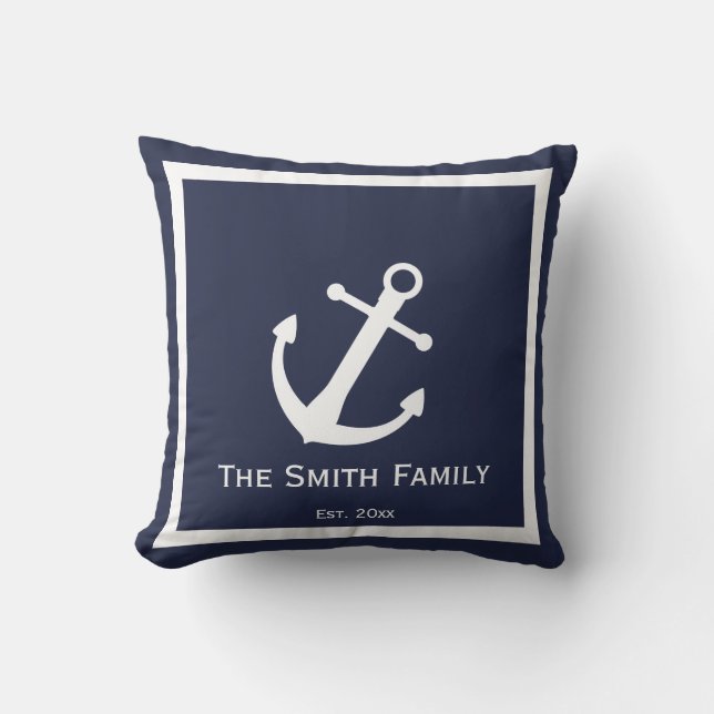 Custom Blue und White Nautical Throw Pillow Kissen (Vorderseite)
