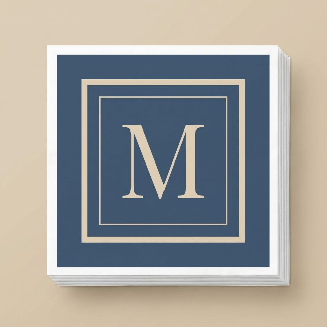 Custom Blue & Vanilla Framed Monogram Serviette (Von Creator hochgeladen)
