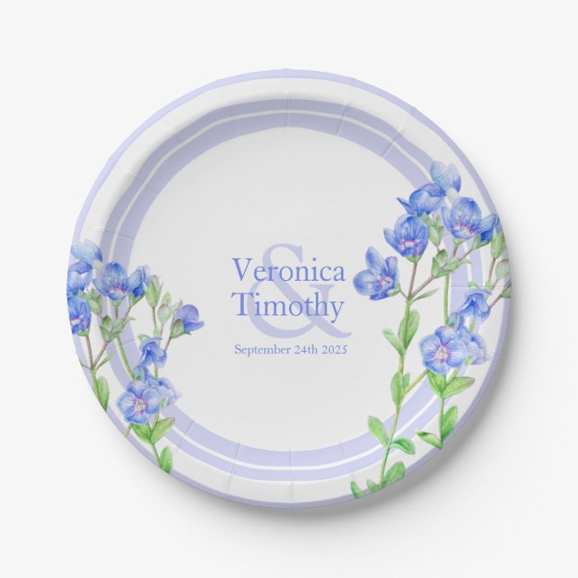 Custom blue Veronica Speedwell Aquarell Blume Pappteller (Vorderseite)