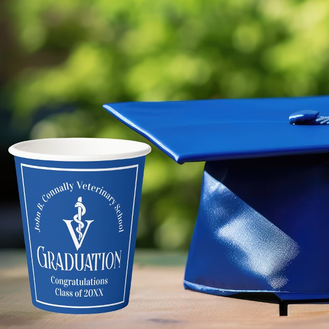 Custom Blue Veterinary School Graduation Party Pappbecher (Von Creator hochgeladen)