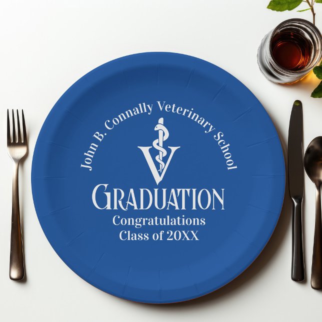 Custom Blue Veterinary School Graduation Party Pappteller (Von Creator hochgeladen)