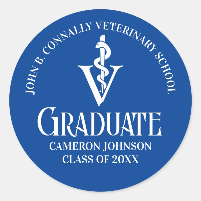 Custom Blue Veterinary School Graduation Party Runder Aufkleber (Vorderseite)