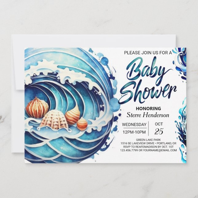 Custom Blue Water Baby Dusche Einladung (Vorderseite)