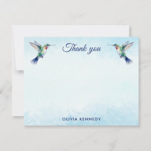 Custom Blue Watercolor Hummingbird Vielen Dank Mitteilungskarte