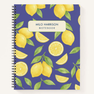 Custom Blue Watercolor Lemon Muster Notizbuch