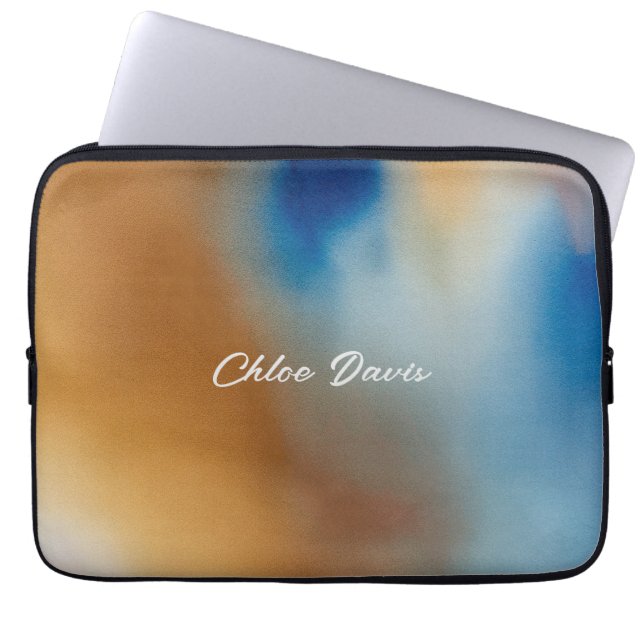 Custom Blue Wave Watercolor Laptopschutzhülle (Vorderseite)