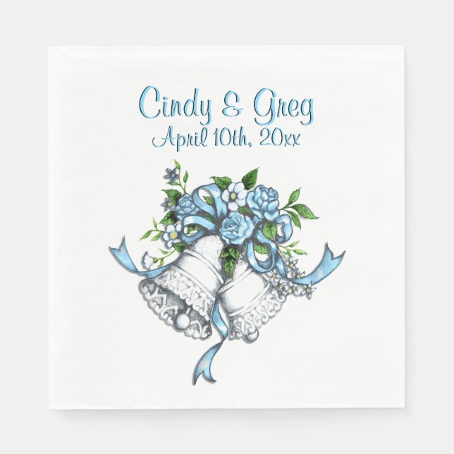 Custom Blue Wedding Bells Serviette (Vorderseite)