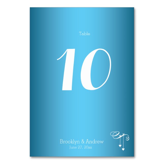 Custom Blue Wedding Tischnummer Cards Herz (Vorderseite)