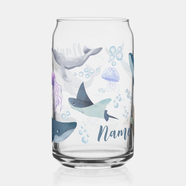 Custom Blue Whale and Turtle Ocean Bubble Scene Dosenglas (Vorderseite)