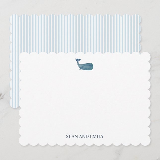 Custom Blue Whale Logo Nautical Stationary Dankeskarte (Vorne/Hinten)