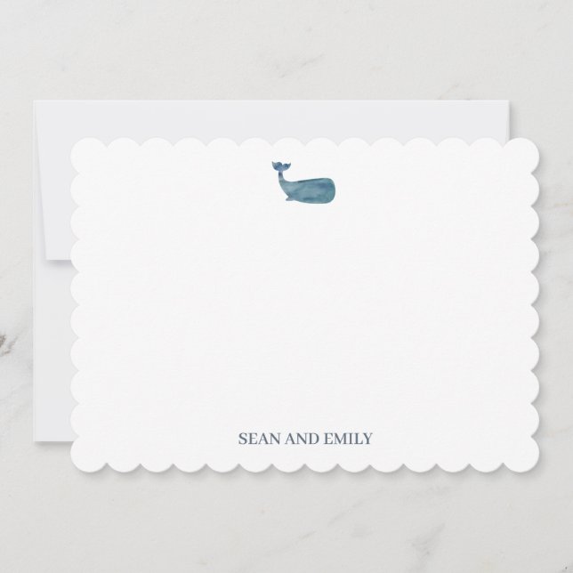 Custom Blue Whale Logo Nautical Stationary Gingham Dankeskarte (Vorderseite)