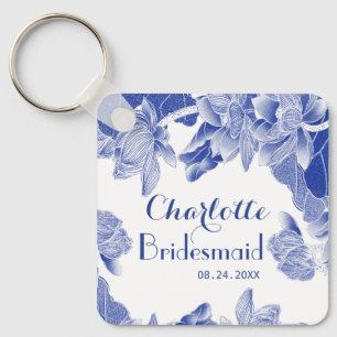 Custom Blue White Floral Bridesmaid Gastgeschenk H Schlüsselanhänger