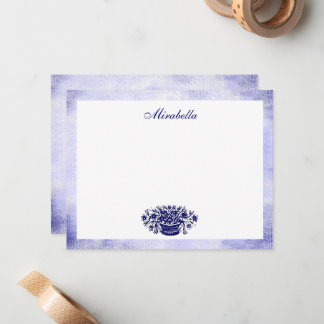 Custom Blue White Floral Rustic Blue 4.25x5.5 Flat Mitteilungskarte