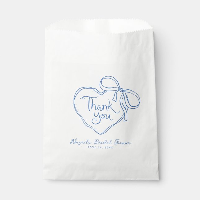 Custom Blue White Hand Drawing Heart Bow Vielen Da Geschenktütchen (Vorderseite)
