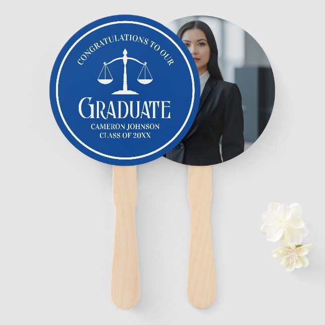 Custom Blue White Law School Graduation Party Fächer (Vorne und Hinten)