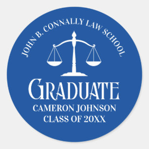 Custom Blue White Law School Graduation Party Runder Aufkleber