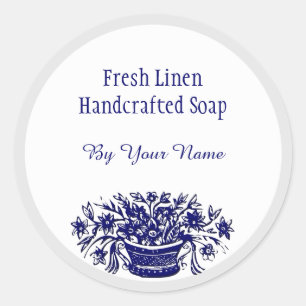 Custom Blue White Vintag Blume Seifenkleber Runder Aufkleber