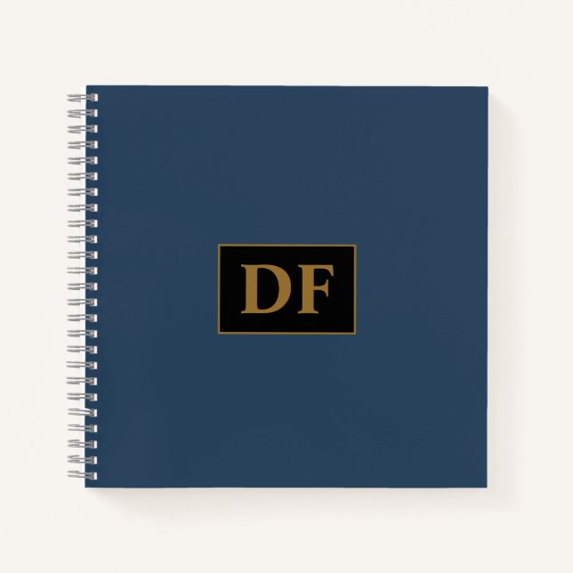 Custom Blue with Gold Initials Notebook Notizbuch (Vorderseite)