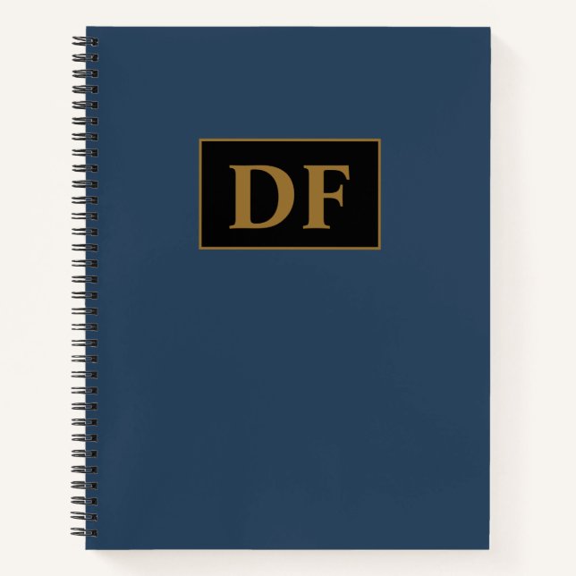 Custom Blue with Gold Initials Notebook Notizbuch (Vorderseite)