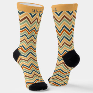Custom Blue Yellow Brown Green Zickzack Patches Socken