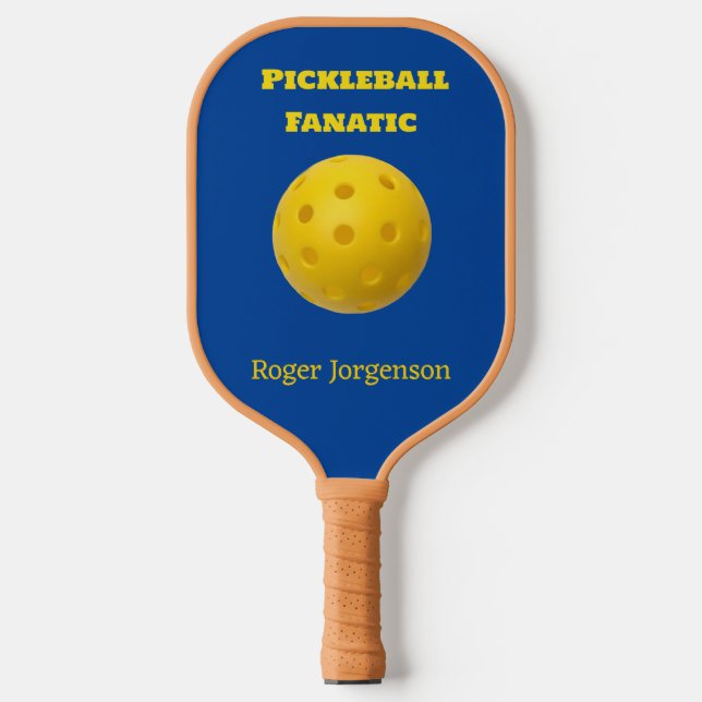Custom Blue Yellow Pickleball Fanatic Schläger (Vorderseite)