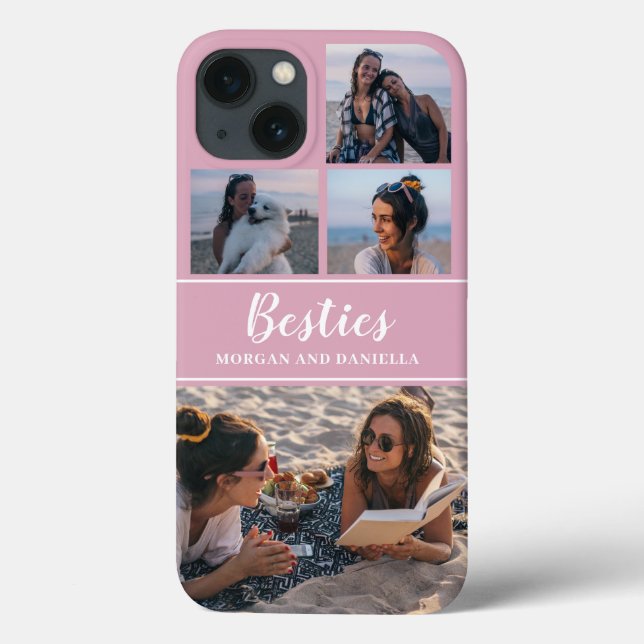 Custom Blush Pink Best Friends Foto Collage Case-Mate iPhone Hülle (Rückseite)