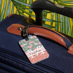 Custom Blush Pink Flamingoes Palm Leafs Muster Gepäckanhänger