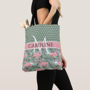 Custom Blush Pink Flamingoes Palm Leafs Muster Tasche