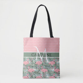 Custom Blush Pink Flamingoes Palm Leafs Muster Tasche