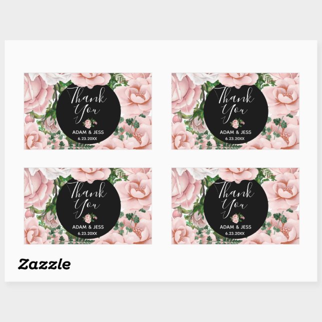 Custom Blush Pink Floral Bouquet Vielen Dank Rechteckiger Aufkleber (Blatt)