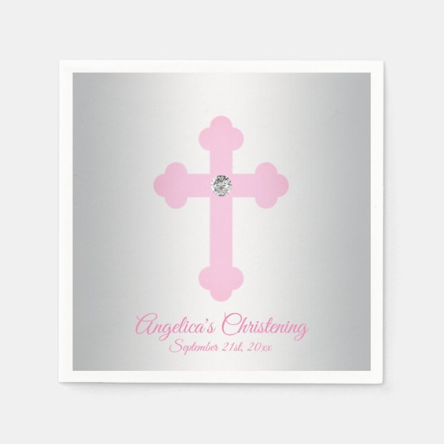 Custom Blush Pink Rose GIRL CHRISTENENING BAPTISM Serviette (Vorderseite)