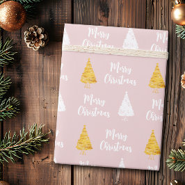 Custom Blush Pink White Golden Christmas Tree Geschenkpapier