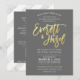 CUSTOM B'nai Mitzvah Nachahmung des goldenen Skrip Einladung
