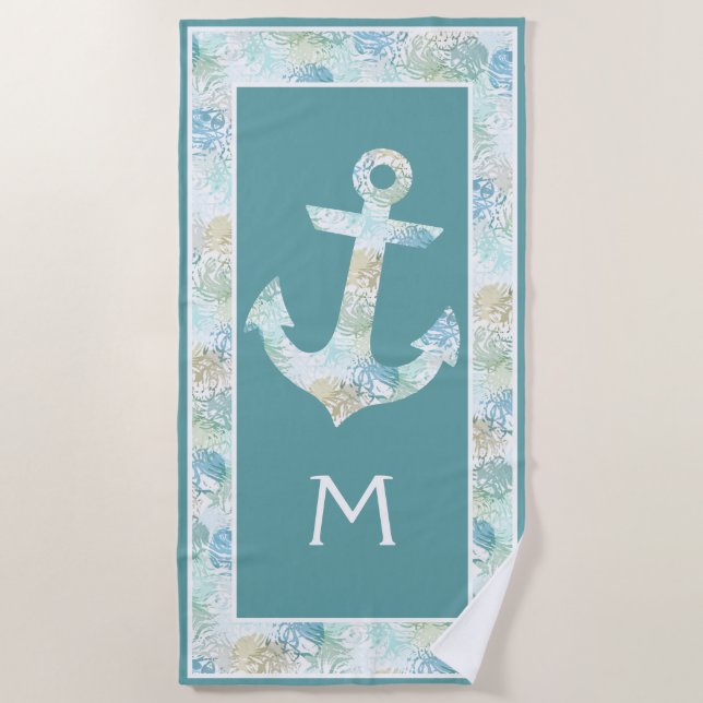 Custom Boat Anchor on Aqua Blue Aquamarin Seaweed  Strandtuch (Vorderseite)