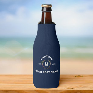 Custom Boat Captain Monogram Gold Laurel Nautical Flaschenkühler