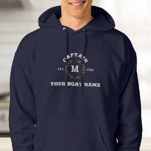 Custom Boat Captain Monogram Gold Laurel Nautical Hoodie
