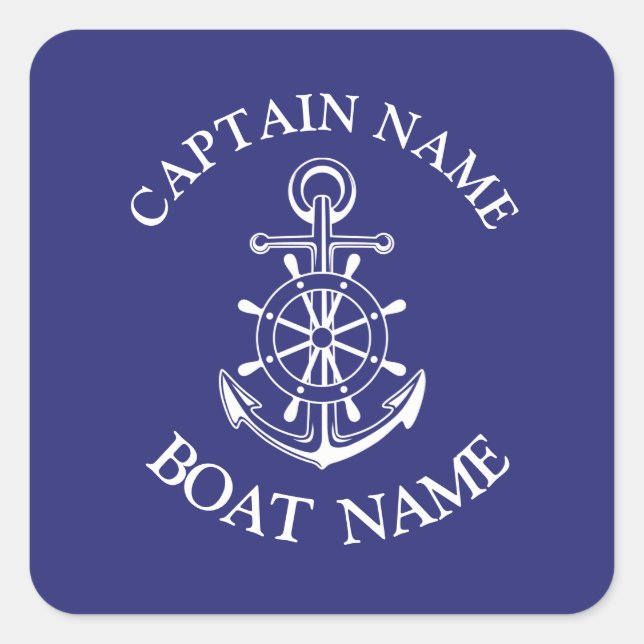 Custom boat captain name navy nautical sailor  cla quadratischer aufkleber (Vorderseite)