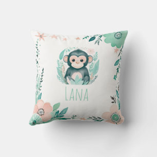Custom Boho Baby Monkey Pillow Pastell Green Kissen
