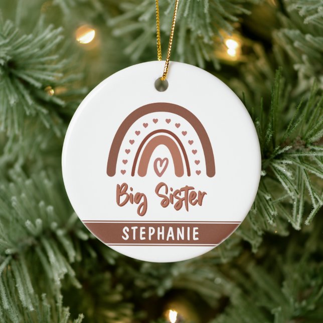 Custom Boho Big Sister Rainbow Matching Geschwiste Keramik Ornament (Baum)
