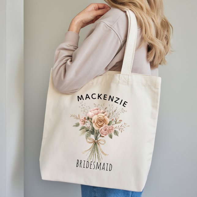 Custom Boho Floral Bridesmaid Gift for Bride Squad Tragetasche (Boho Bridesmaid Tote Bag Gift for Wedding Party, Personalized Wedding Tote Bag Gift for Bridesmaids)