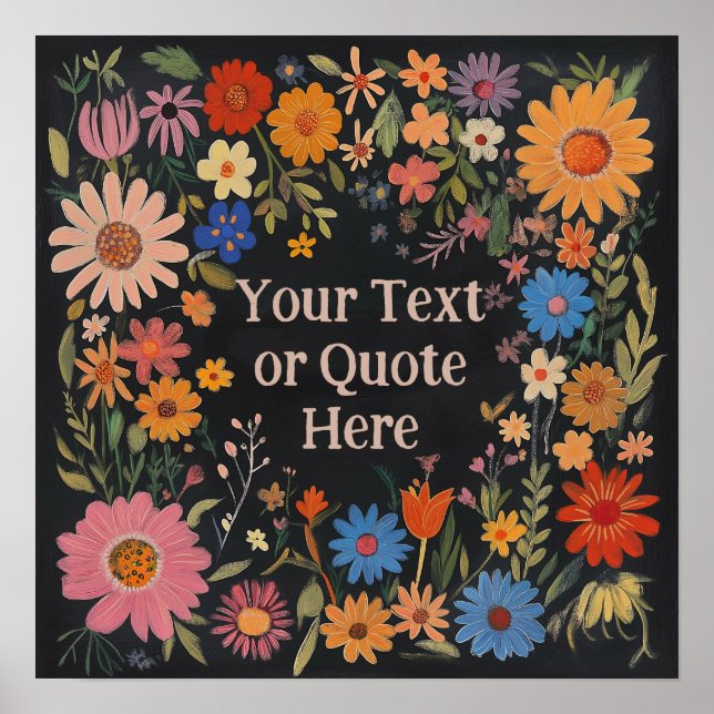 Custom Boho floral in Black - Angebot hinzufügen o Poster (Vorne)