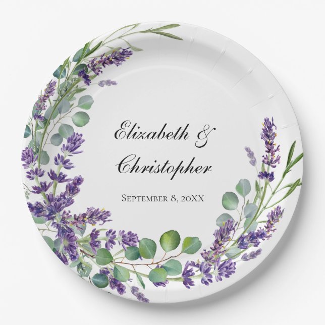 Custom Boho Lavender Eucalyptus Wedding Pappteller (Vorderseite)