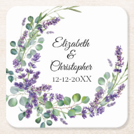 Custom Boho Lavender Eucalyptus Wedding Rechteckiger Pappuntersetzer