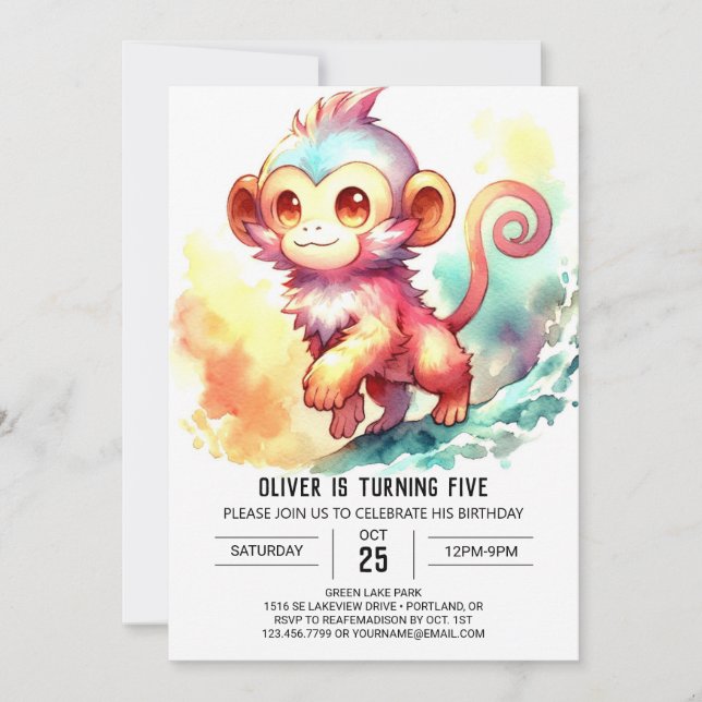 Custom Boho Monkey Birthday Einladung (Vorderseite)