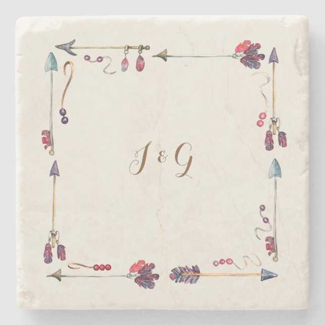 Custom Boho Monogram Geschenk für Paare Steinuntersetzer (Vorderseite)