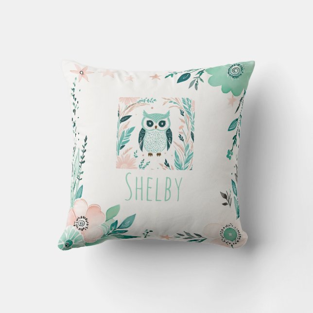 Custom Boho Niedlich Owl Kissen Pastell Green (Rückseite)
