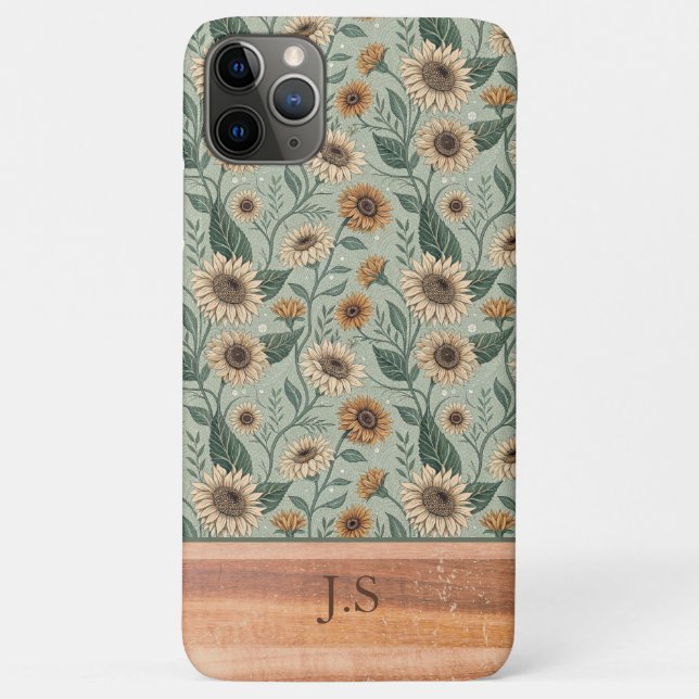 Custom Boho Sunflowers Wood Effect Case-Mate iPhone Hülle (Rückseite)